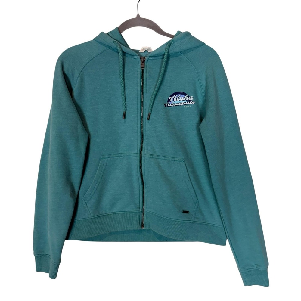 Roxy Hoodie‎ Womens Medium Blue Aloha Adventures Full Zip Fleece Surf Graphic